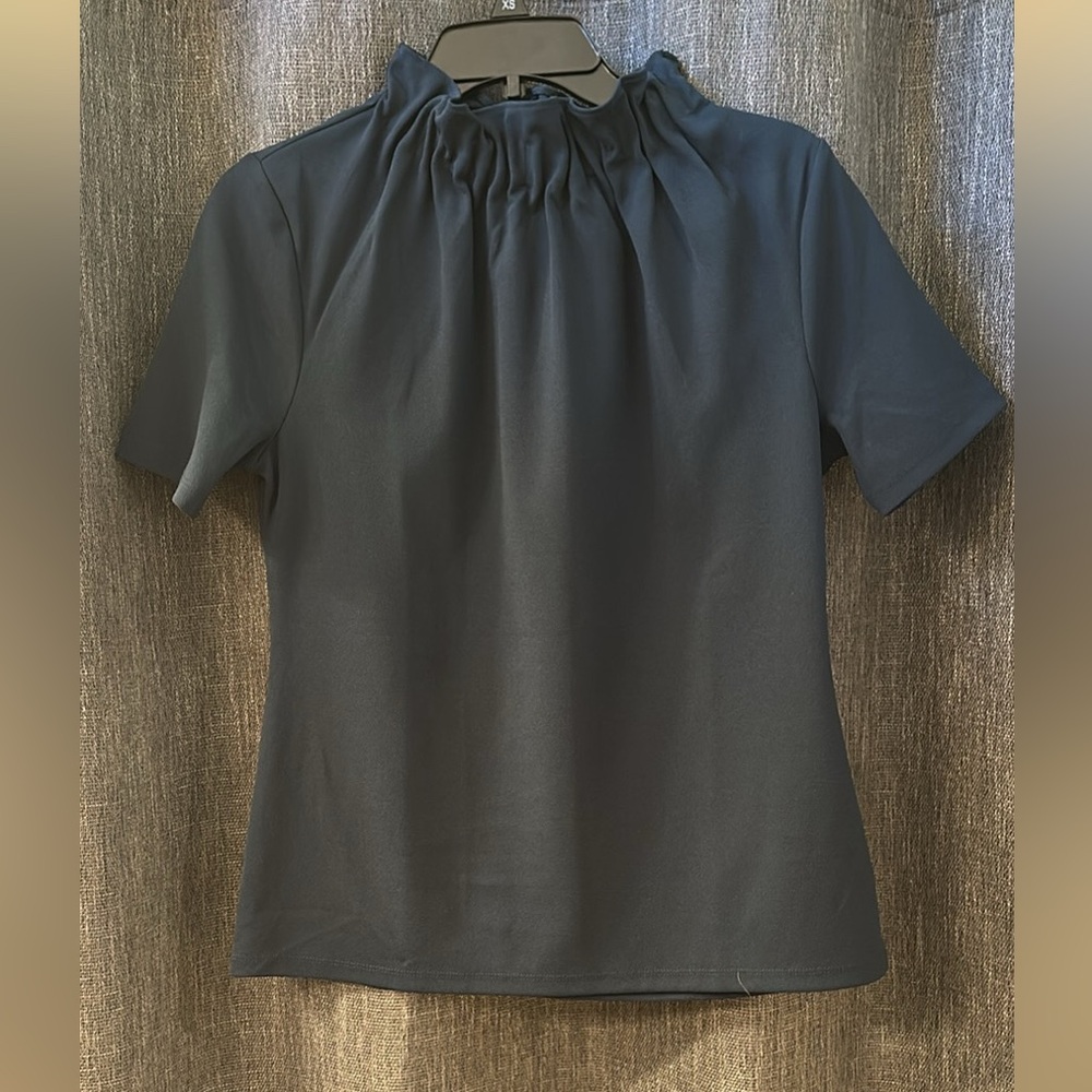 Ann Taylor NWT SMALL Blue high neck touched short sleeve top